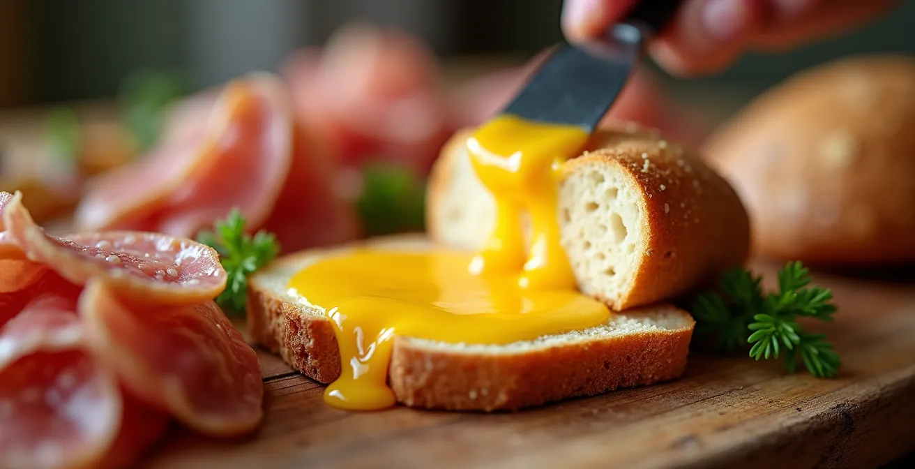 Gros plan sur des spécialités montagnardes et fromages locaux présentés sur un buffet