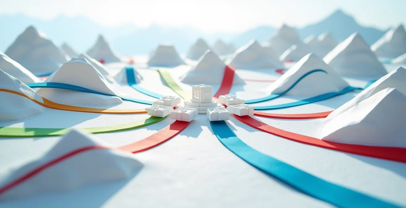 Carte visuelle du maillage de navettes dans une station de ski alpine