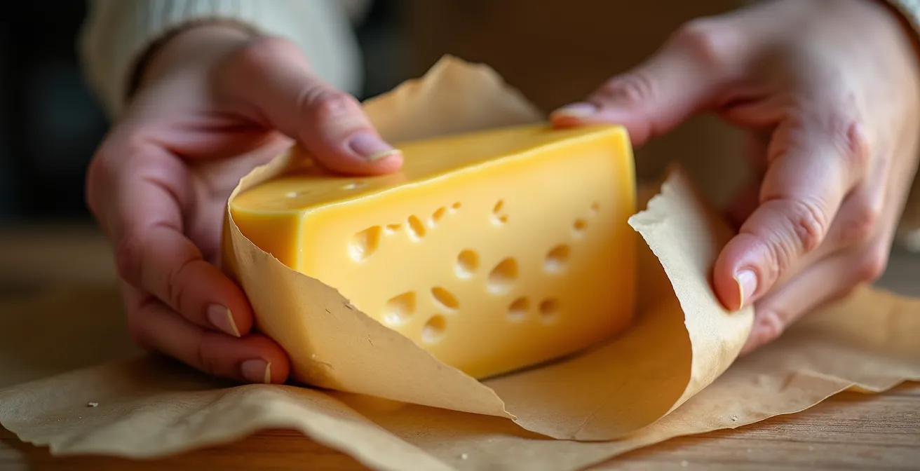 Démonstration de la technique du double emballage respirant pour fromage